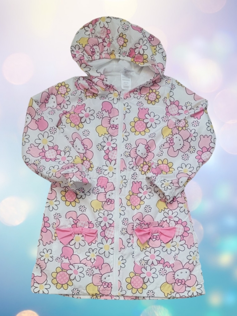 Hello Kitty Girl's Pink and White Floral Hooded Windbreaker/Jacket